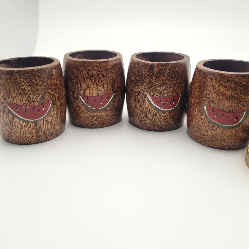 Mixed Napkin Rings Lot of 10 Wood Metal Watermelon Tablescape Decor Vintage